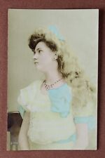 Pensive girl long hair Necklace Blue bow Antique Elitedruck photo postcard 1906 picture