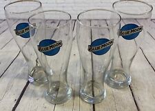 SET OF 4 BLUE MOON LOGO BREWING BEER  TULIP BAR DRINKING GLASSES  8 “ tall picture