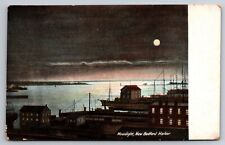 Moonlight New Bedford Harbor Massachusetts MA c1910 Postcard picture