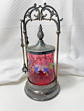 Antique Victorian Pickle Castor Quilted Cranberry Glass Silverplate No Marks picture