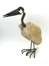 Large Wood And Metal Heron Bird Sculpture, 12” picture