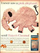 Baker's Angel Flake Coconut Ad 1961 Pink Elephant Cake Vintage Magazine Print c3 picture