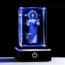 Cross Jesus Missionary Figurine with Colorful Light Base Laser Engrave Religious picture