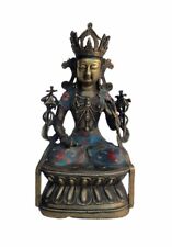 Tibet Cloisonne Brass Sitting Tara Bodhisattva Statue On Lotus Base wk2680 picture