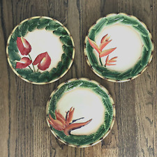Pacific Rim Ceramic China Hand Painted Dinner Plates Three 9in Plate Flower Set picture