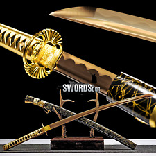 Gold Blade Japanese Warrior Sword Samurai Katana Carbon Steel Sharp FULL TANG picture