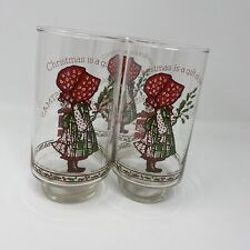 1977 Holly Hobbie Coca Cola Christmas Glasses Set Of 3 picture
