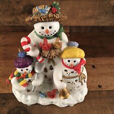 PARTYLITE CANDLE TEALIGHT HOLDER SNOWMAN TRIO SNOWBELL WINTER / CHRISTMAS DECOR picture