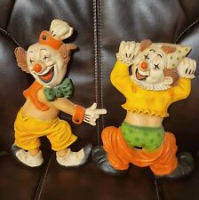 HOMCO VINTAGE SET of 2 HANGING CLOWN FIGURES PLAQUES 1970's picture