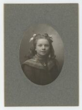 Antique c1900s Cabinet Card Beautiful Young Girl Bows in Hair Springfield, OH picture