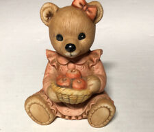Vintage Homco figurine brown sitting teddy bear dress apple basket 3.75