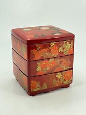 Vintage Japan Yamanaka Stackable Red Jewelry Trinket Coin Box 3 Tier Lidded Red picture