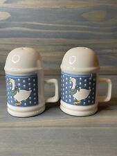 Vintage Pair Ceramic Blue Bow Geese Salt And Pepper Shakers picture