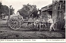 Scramble For Water Men With Horse-Drawn Wagons Brownsville Texas TX Postcard L66 picture