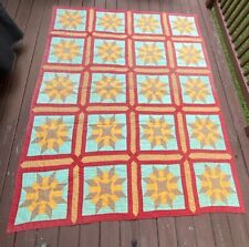 Vintage 1940’s 8 Point Star-Hand Stitched-Hand Made Quilt 72”x90” picture