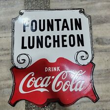 COCA-COLA FOUNTAIN LUNCHEON PORCELAIN ENAMEL SIGN 21 1/2 X 26 1/2 INCHES picture