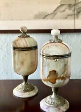 Vintage Onyx Urn Pair Lidded Hinged With Brass Accents Estate Quality picture