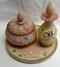 Fenton Burmese 3pc. Vanity Set #1230/2000, Hand painted and Signed picture