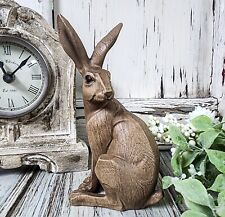 Brown Wood Look Sitting Rabbit Figurine Rustic Vintage Cottagecore Easter Decor picture