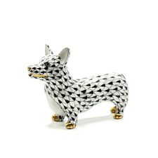 Herend Porcelain Corgi Dog Figurine Handmade and Handpainted 24k gold MINT Black picture