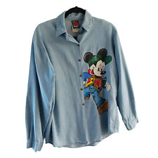 Vintage Mickey Unlimited Jerry Leigh Large Mickey Denim Long Sleeve Shirt 80s picture