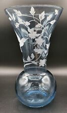 Vnt Lenox Serene Blue Etched Crystal Vase Floral And Hummingbird Etched... picture
