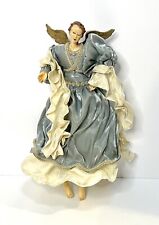 Vintage Christmas Angel Tree Topper Italy 16” Sculpted Ceramic Head Silk Dress picture
