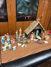 VINTAGE CHRISTMAS MANGER / NATIVITY SCENE MADE IN GERMANY & JAPAN -PAPIER-MACHE picture
