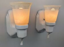 Pair Art Deco White Porcelain Sconces & Glass Shades, Restored & Rewired picture