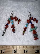 Beautiful Vtg Native American Navajo Sterling Silver Turquoise Coral  Earrings picture