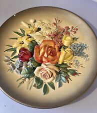1950's Summer Flowers BOSSONS England Handpainted Chalkware Wall Plate 13” picture