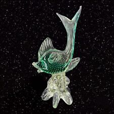 Large Venetian Art Glass Fish Heavy Figurine Green Clear With Bullicante Bubbles picture