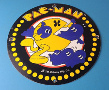 Vintage Pacman Sign - Gas Pump Maze Action Game Man Cave Arcade Porcelain Sign picture