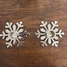 Vintage Metal Candle Holder Pair Snowflake Decor Made in India Holiday Christmas picture