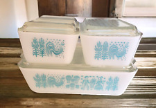 Pyrex Amish Butterprint Refrigerator Fridgie Set Turquoise Complete w/Lids VG+ picture
