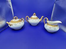 JEAN POUYAT  Limoges Poy71 Rose&garland  Teapot, Sugar Dish And Creamer picture