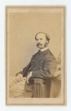 Antique CDV Circa 1860s Handsome Man With Mustache Sitting in Chair Broadway, NY picture