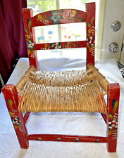 Vintage Mexican Folk Art Child/Doll Chair Red Handmade Hand Painted w/ Flowers picture