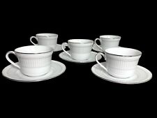 Noritake White Scapes Sheridan Platinum 4260 Bone China Tea Cup Saucer 5 Sets picture