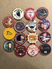 Lot Of (15) $5.00 Casino Chips, Boxing MLB NBA Horse Racing etc picture