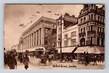 London England, Oxford Street Scene, Shoppers, Horse & Wagon, Vintage Postcard picture