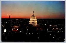 Capitol Night Aerial View US Washington Monument Government Building Postcard picture