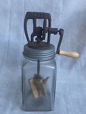Antique  Butter Churn-Primitive Hand Crank Metal with Wood Paddles 10.5’’ Tall picture