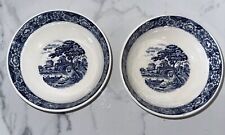 Pair Of vintage blue and white Bowls from Japan Village Scene EUC picture