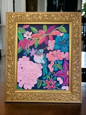 OOAK Painting, Lilly Pulitzer Inspired Art, Vtg Frame, Hummingbird ORIGINAL Art picture