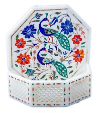 Marble Jewelry Box Pair of Peacock Pattern Inlay Work Giftable Box for Diwali picture