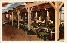 Camp Grant IL WWII Army Squad Room Barracks Cots Trunks 1941 Linen postcard NP1 picture