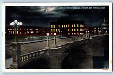 Des Moines Iowa IA Postcard Locust Street Bridge At Night Moon View 1917 Antique picture