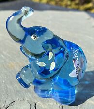 Vintage Fenton Art Glass Blue Elephant Animal Figurine  Painted by S. Fisher picture