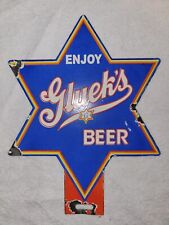 Vintage Gluek’s Beer Sign Porcelain/Topper Iroquois Duquesne Schlitz Gas Oil  picture